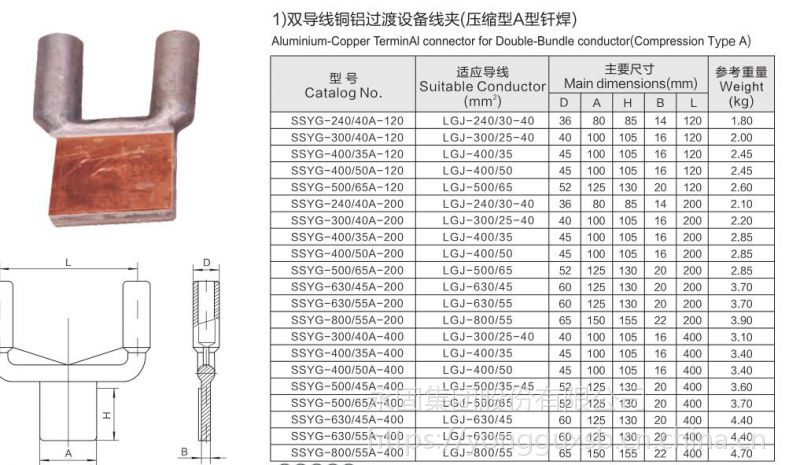 压缩型双导线铜铝设备线夹ssyg63045400