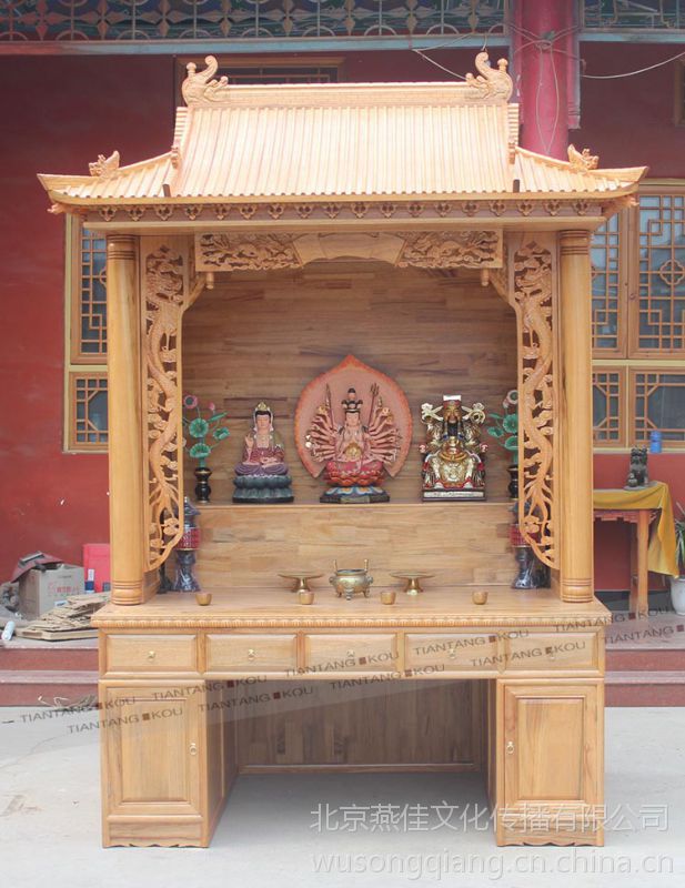 素面雕龙屋顶佛龛神楼佛龛立柜佛柜神龛佛龛定做北京佛龛厂家