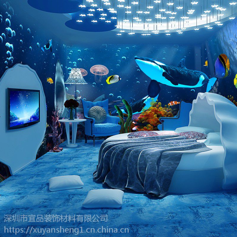 大型3d海底世界主题壁纸游泳馆4d海洋鱼海豚主题酒店墙纸幼儿园儿童房