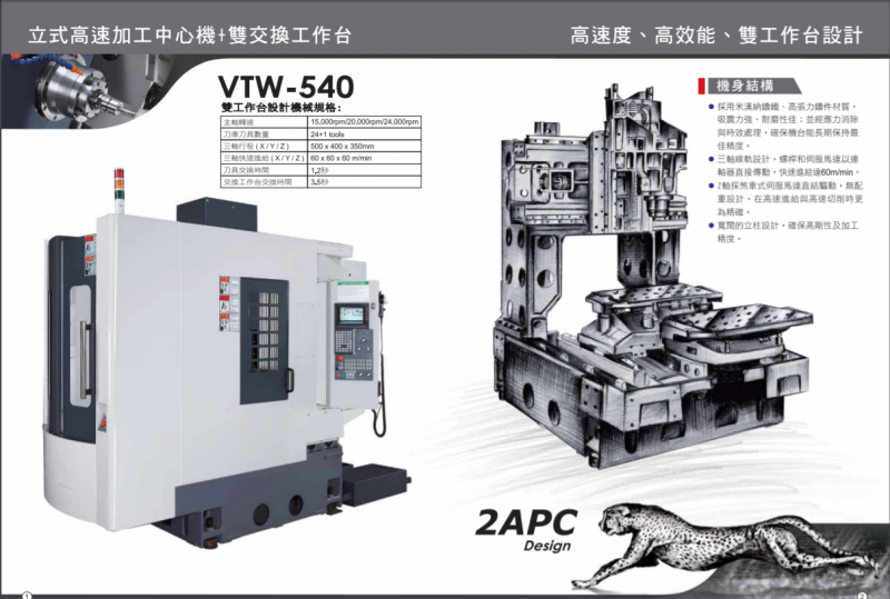 供应台湾绮发vtw540双工作台立式加工中心高速电主轴钻攻中心