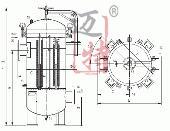 dn100200芯式保安过滤器不锈钢摇臂过滤器水过滤设备生产厂家