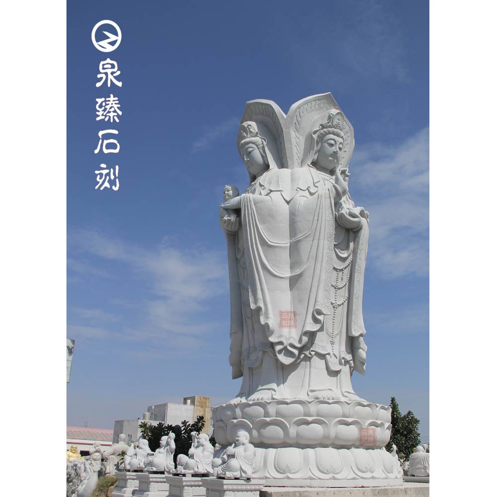 泉臻石雕送子观音图片观音石像生产厂家石头雕刻滴水观音塑像价格