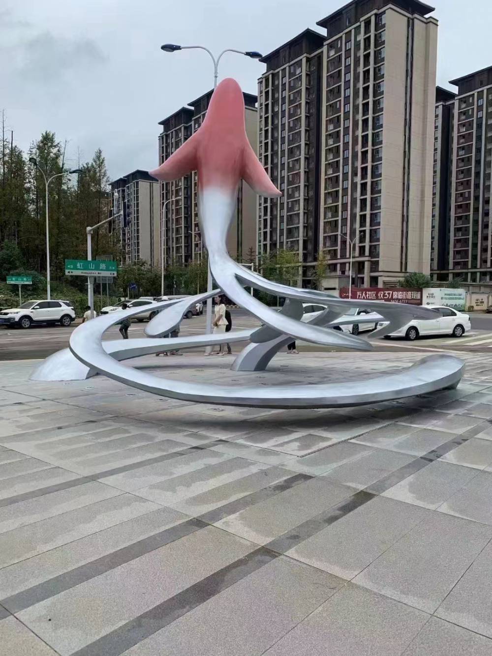 不锈钢抽象大鱼雕塑 喷漆工艺动物雕塑