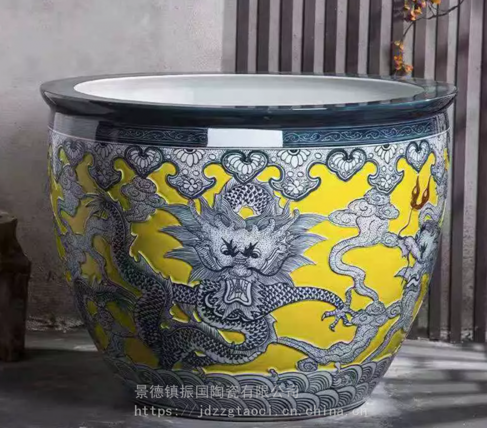 聚财风水陶瓷缸批发 鱼缸水缸莲花缸荷花缸陶瓷缸 景德镇陶瓷大缸厂