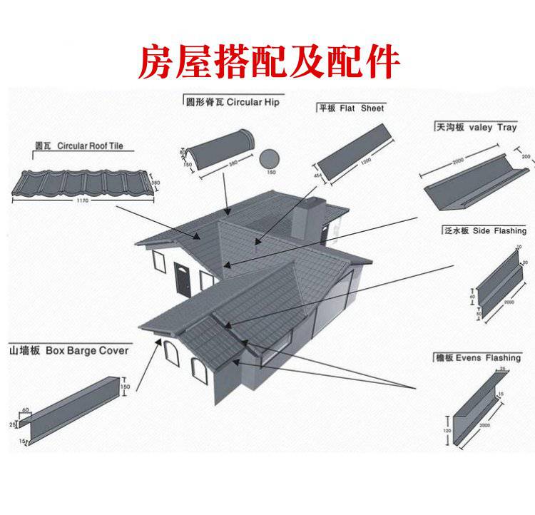 1340*420彩石瓦 屋面金属瓦 2片每平米 防水 防锈 轻质屋面瓦