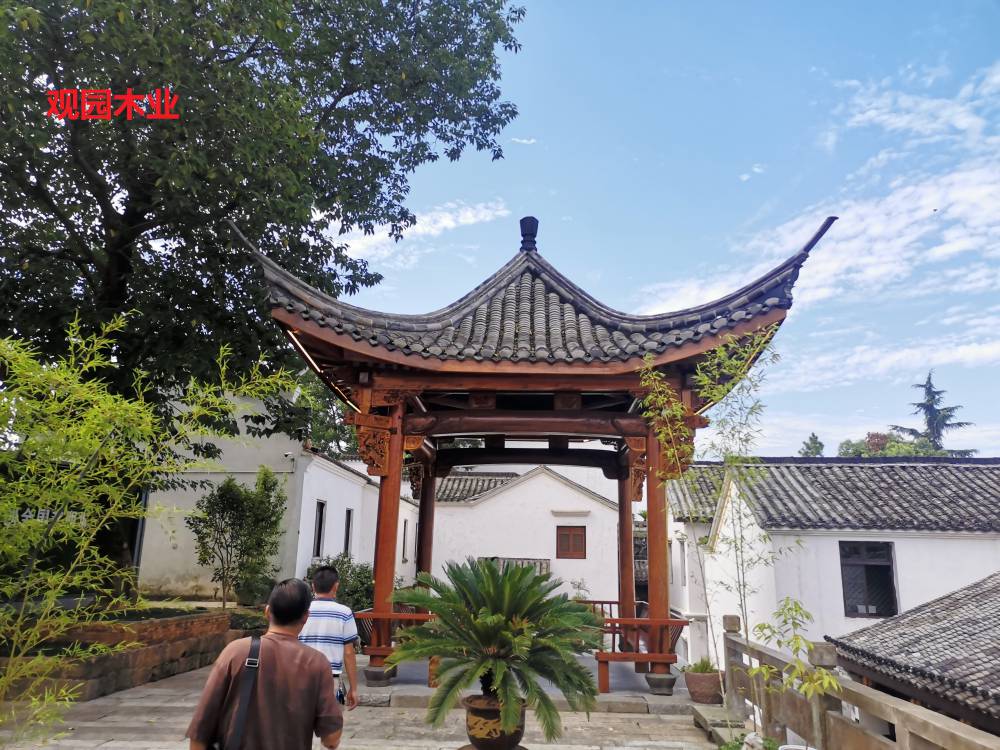 镇江市实木凉亭户外古建四六角园林休闲亭子弯瓦防腐木凉亭子图片