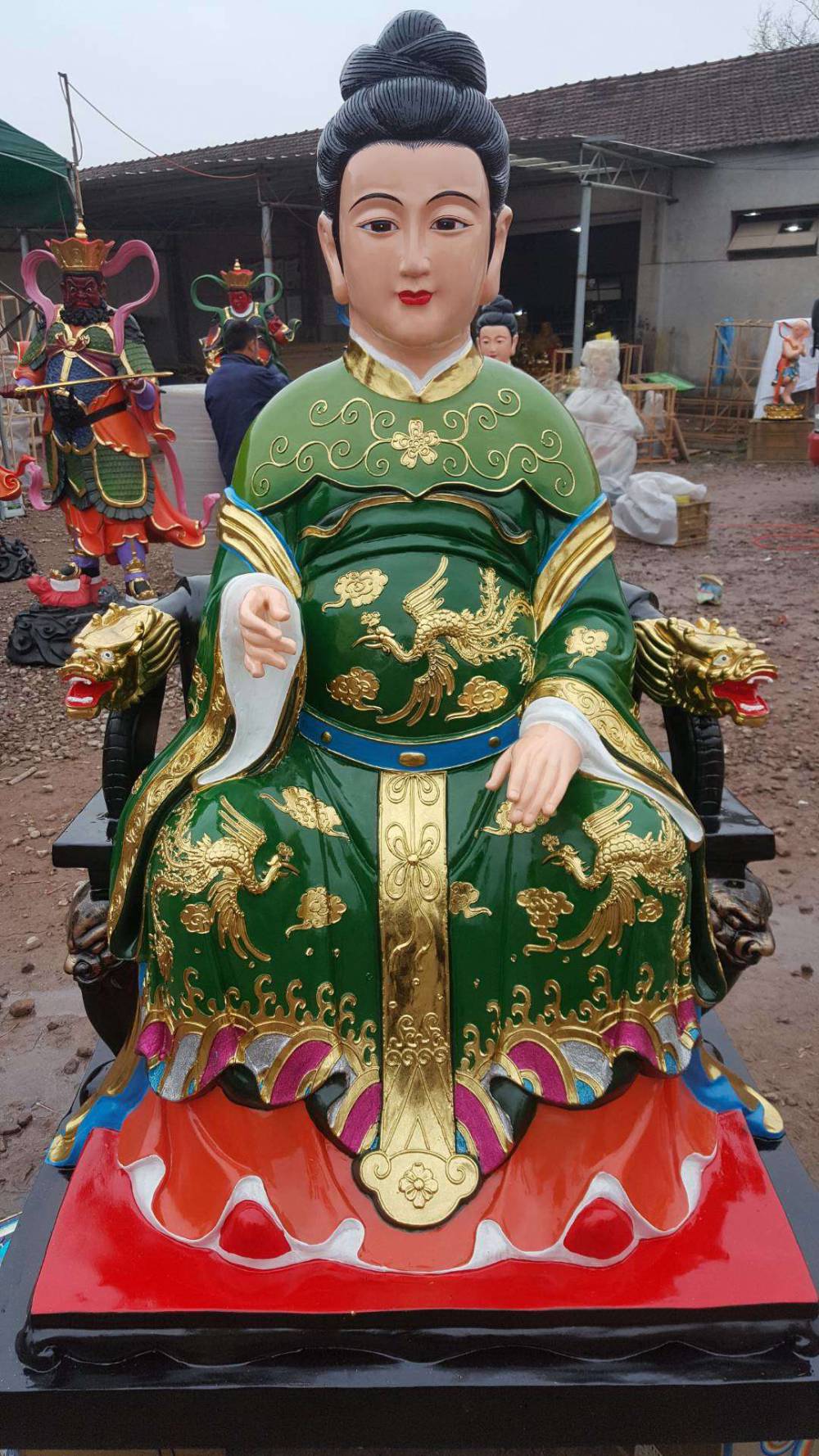 玻璃钢坐像三霄娘娘佛像 树脂彩绘人物雕像