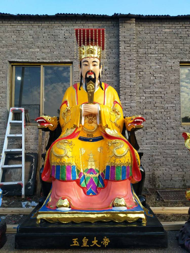 玉皇大帝细节图片七仙女神像定制厂家高上玉皇神像贴真金雕塑