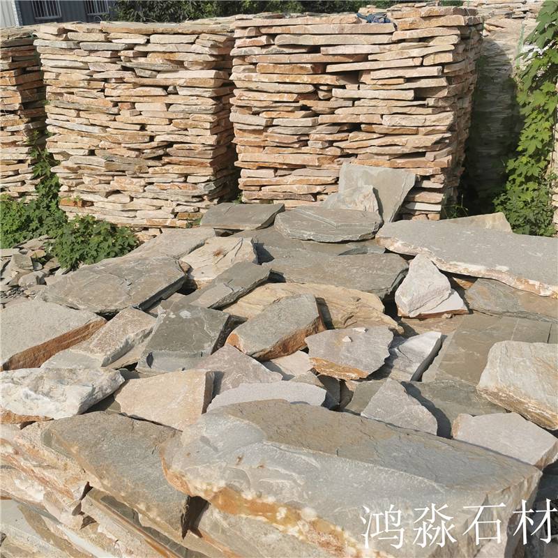 赞皇 黄木纹碎拼板材铺装报价 四川武侯园林地铺黄锈石