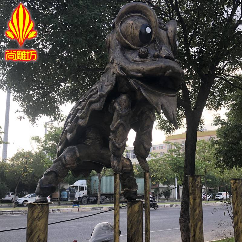 玻璃钢民俗雕塑玻璃钢仿铜舞狮雕塑工艺品城市街道办建设玻璃钢小品