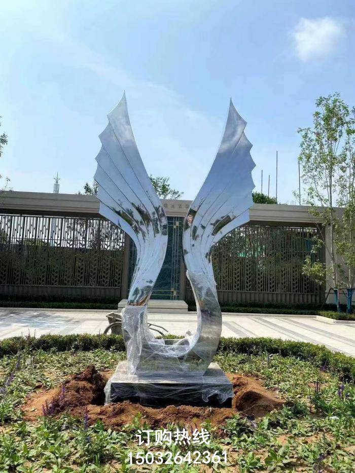 镜面翅膀雕塑厂家 玻璃钢加工雕塑 中式翅膀雕塑厂家 街头雕塑