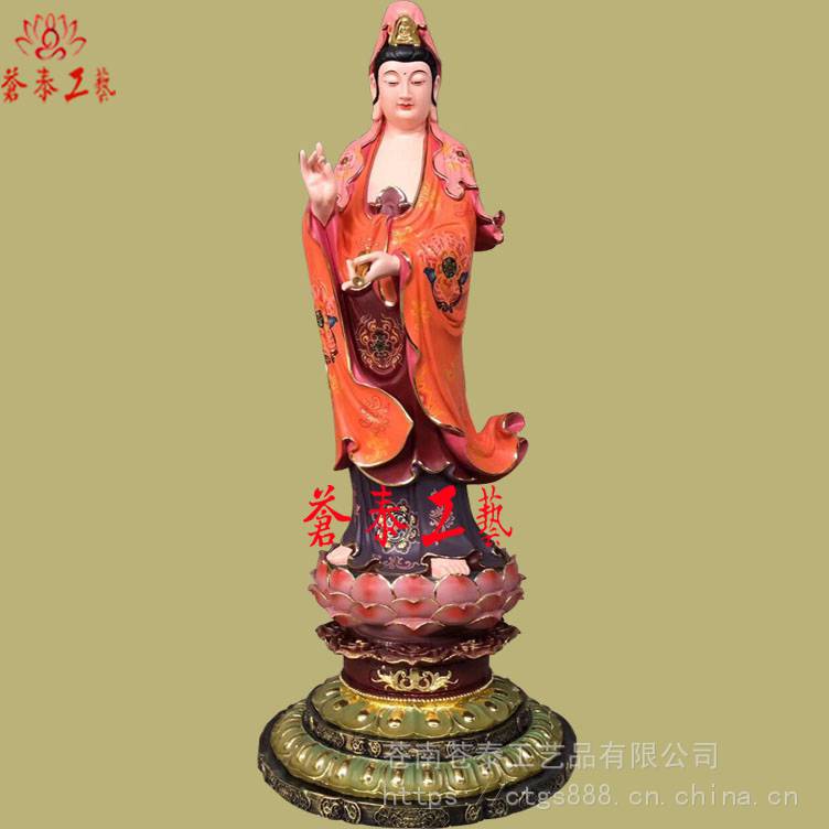 云南省供应观音菩萨站像木雕贴金滴水观音白衣观音