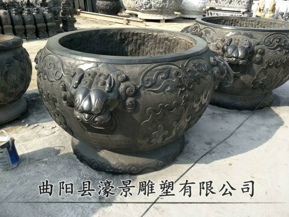 乐山汉白玉***水槽花盆 大型石雕鱼缸石头养鱼盆 加工定做厂家