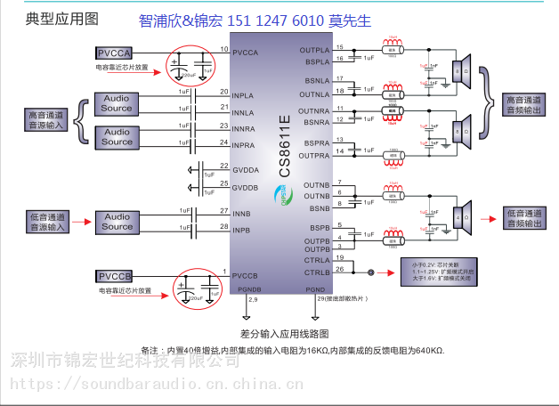 cs8611e扩频技术单芯片21声道功放芯电路