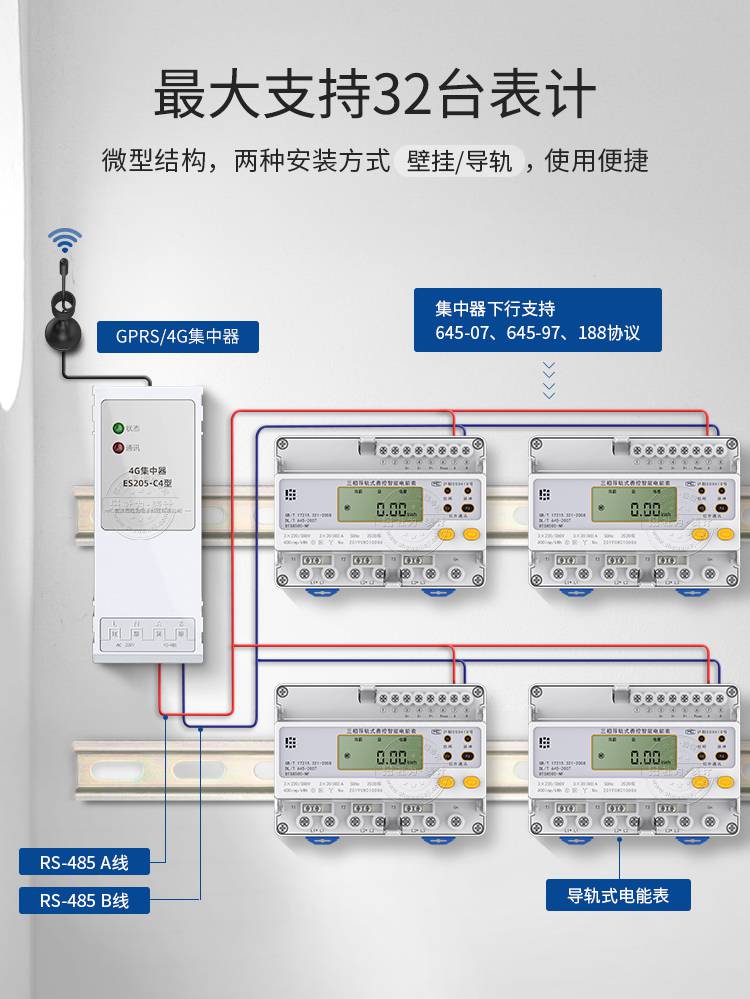 电表远程抄表集中器lora集中器485转gprs无线传输采集器es205c