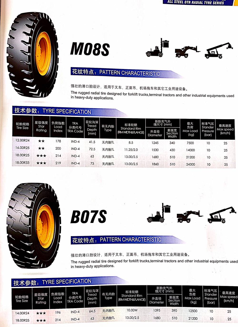 华鲁hilo全钢丝真空港口叉车轮胎1200r241200r24正面吊高载重