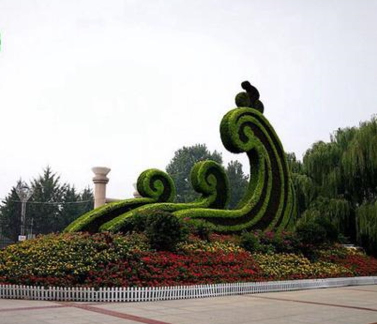 四川乐山绿雕景观花柱花墙造型成都市仿真绿雕厂家