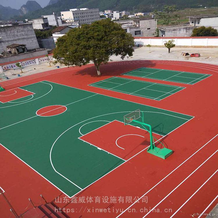 鑫威潍坊塑胶硅pu篮球场面层室外塑胶篮球场地造价专业价格低