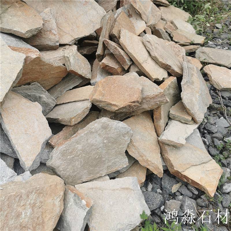 赞皇 黄木纹碎拼板材铺装报价 四川武侯园林地铺黄锈石