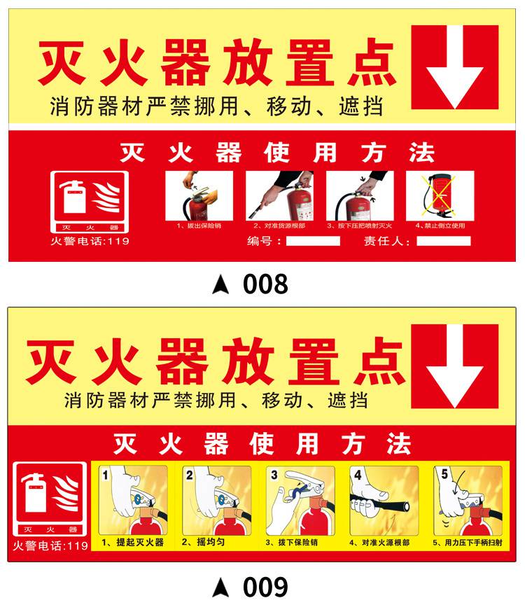 消防安全标识标志牌灭火器放置点使用方法指示牌验厂警示牌贴纸定做