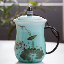 带盖景德镇手绘过滤泡茶杯公司礼品陶瓷茶杯加字定做厂家