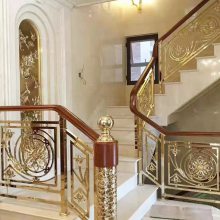 镀金铜楼梯扶手别墅欧式铜雕花楼梯护栏让你刮目相看的款式图片
