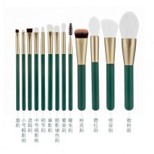 13支绿色化妆刷套装不扎脸纤维毛散粉刷眼影刷遮瑕刷粉底刷