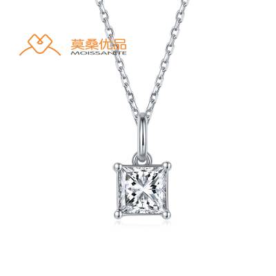 经典正方形s925银镀白金莫桑钻吊坠1.0克拉d级