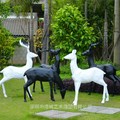 玻璃钢几何抽象鹿雕塑仿铜鹿大摆件园林景观草坪动物美陈装饰小品