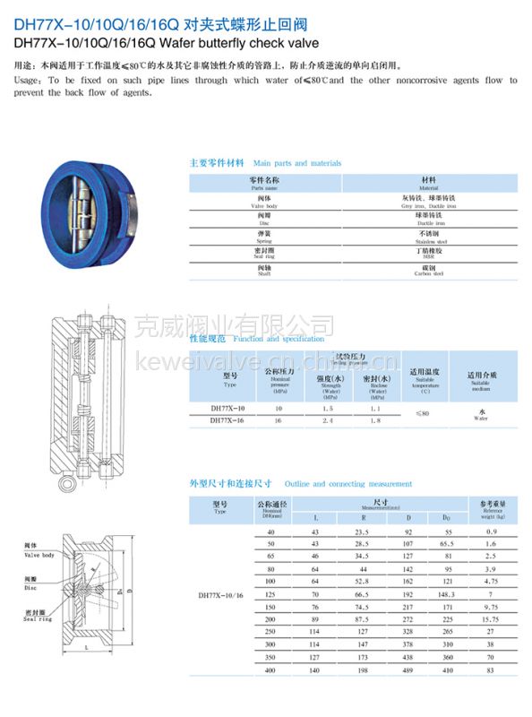 供应dh77x一10101616对夹式蝶形止回阀对夹双瓣止回阀型号铸钢蝶式