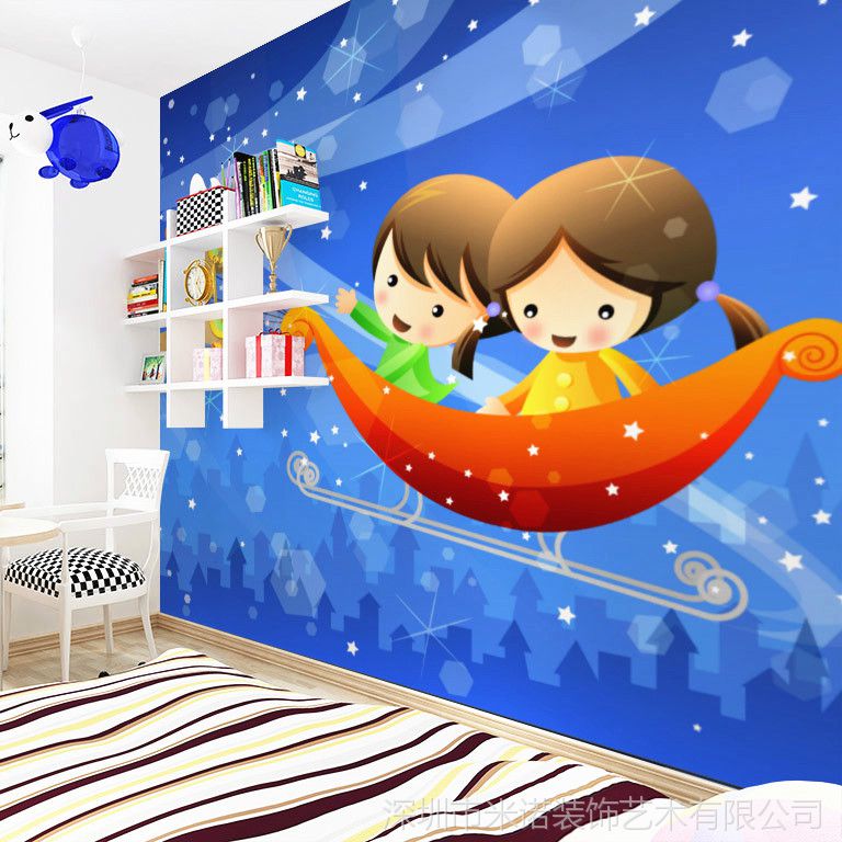 订制大型3d壁画卧室床头背景墙纸壁纸儿童房女孩卡通童滑雪车图片