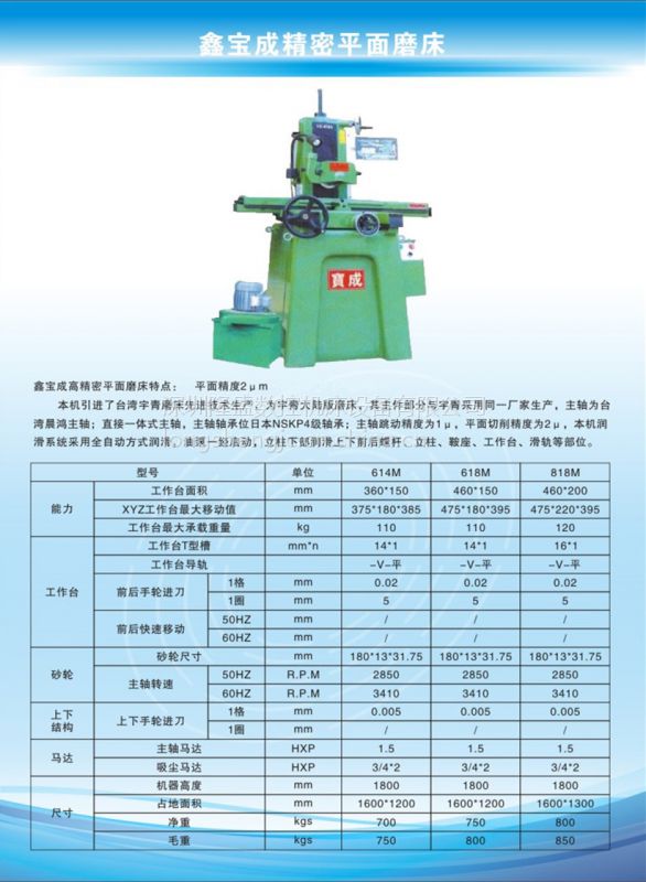 是型号614 618 818控制形式人工产品类型***类型平面磨床品牌鑫宝成