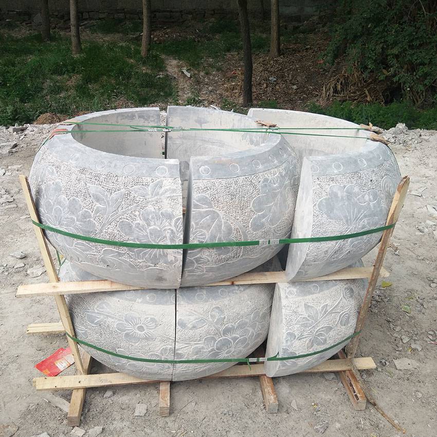 现代古建石头柱墩圆形雕花石墩样式图片