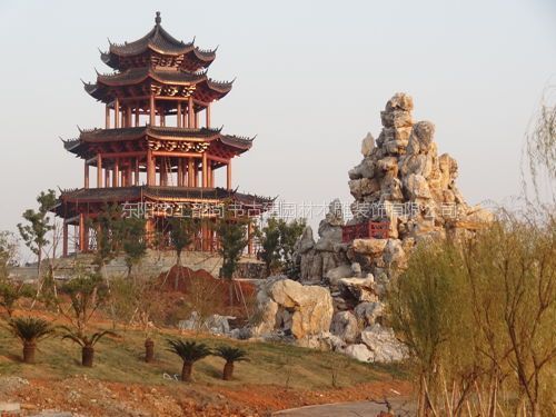 【仿古水榭园林亭 四角八角双檐单檐亭 多层单层 可加工制作】图片