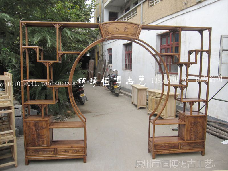 实木博古架月洞门多宝格中式双面雕刻古典明清仿古家具图片