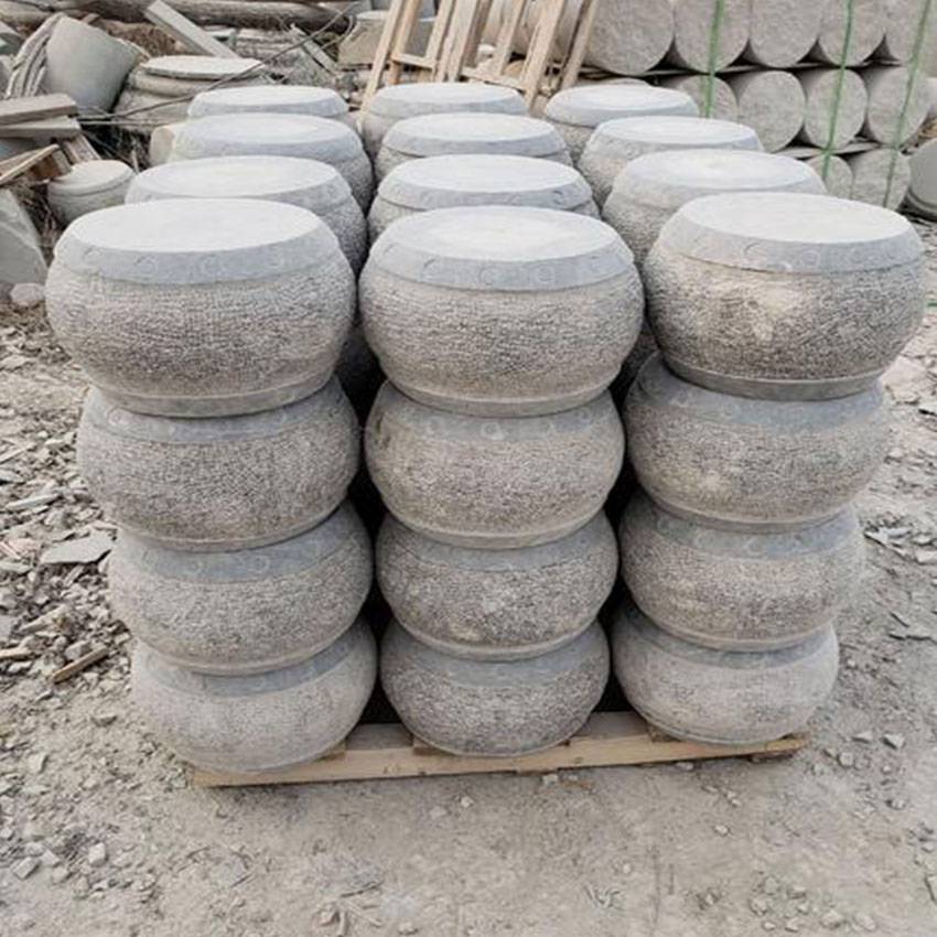 现代古建石头柱墩圆形雕花石墩样式图片