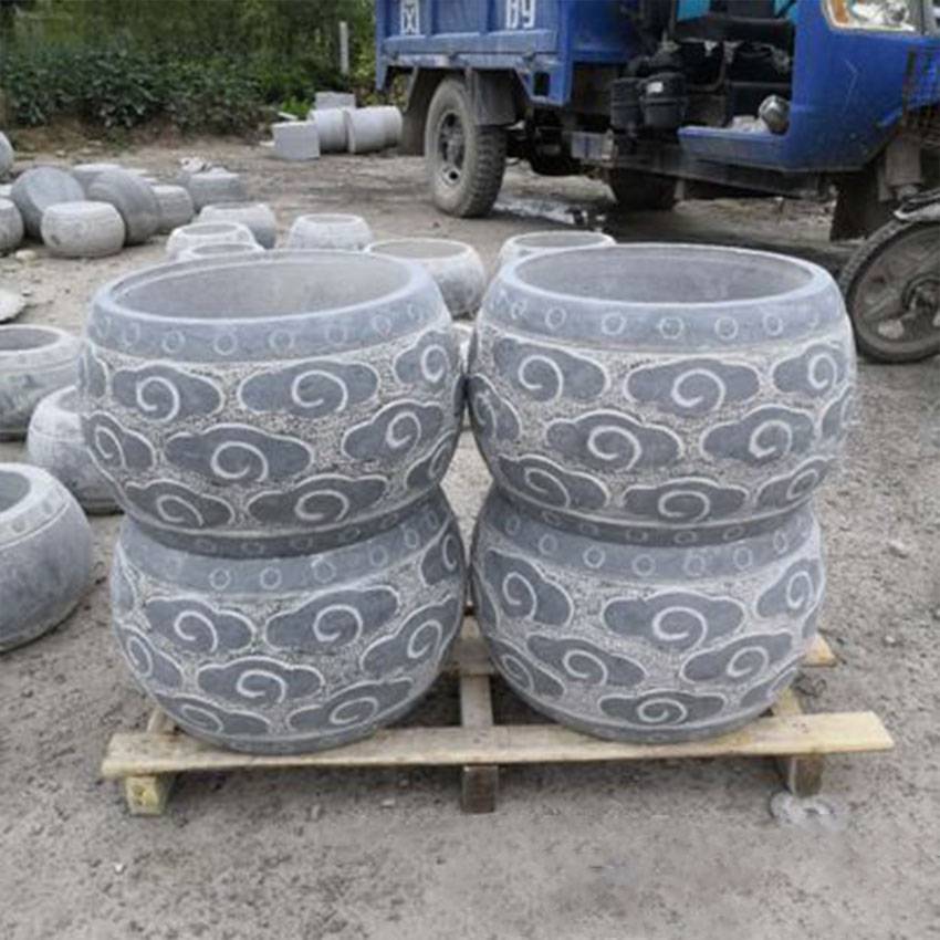 现代古建石头柱墩圆形雕花石墩样式图片