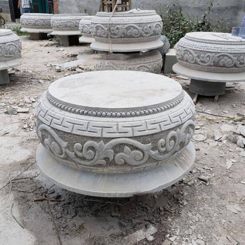 寺庙莲花柱墩圆形石头雕花墩子石头底座