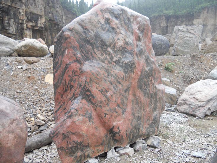 湖北宜昌三峡幻彩红三峡浪花岗岩石材巨型门牌刻字景观奇石