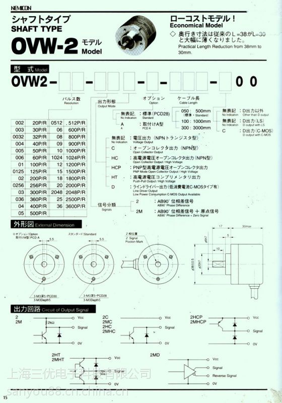 型號ovw2-1024-2mhc讀出方式接觸式類型工業編碼器品牌nemicon/內密控