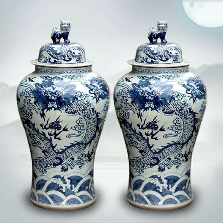 景德镇将军罐批发狮子头仿古将军罐图片手绘陶瓷罐定制厂家