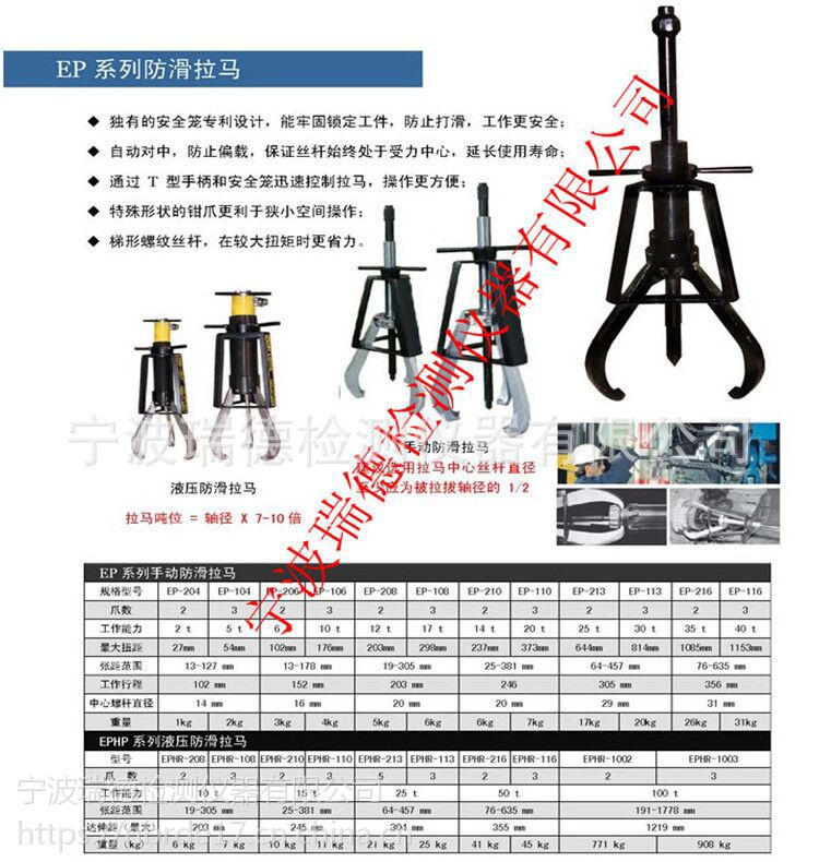 2564-457型号爪数吨位(t)开口尺寸(mm)ephr113机械防滑拔轮器ephr113