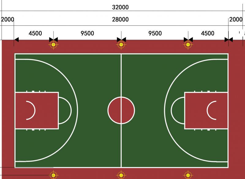 吉首籃球場燈柱標準高度是多少國際籃球場燈柱位置安裝尺寸圖
