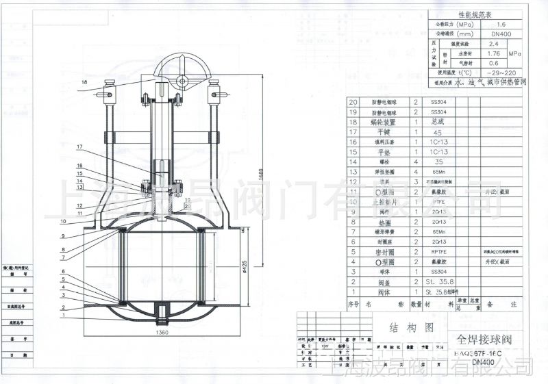 DN400双放散球阀