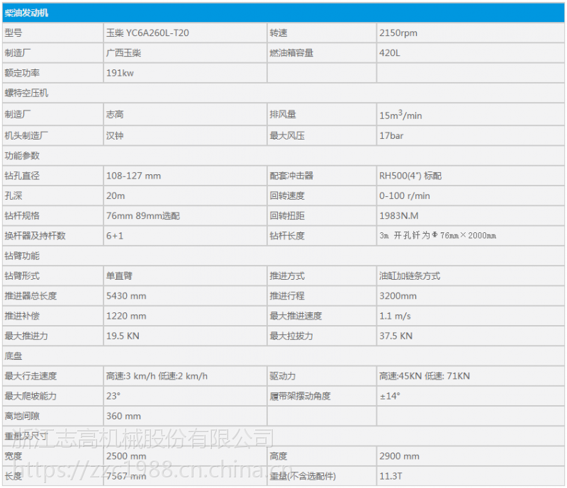 浙江志高一體式潛孔鑽機zgyx452