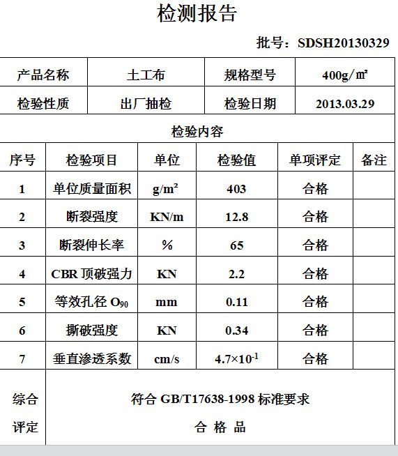 土工布出厂合格证照片图片