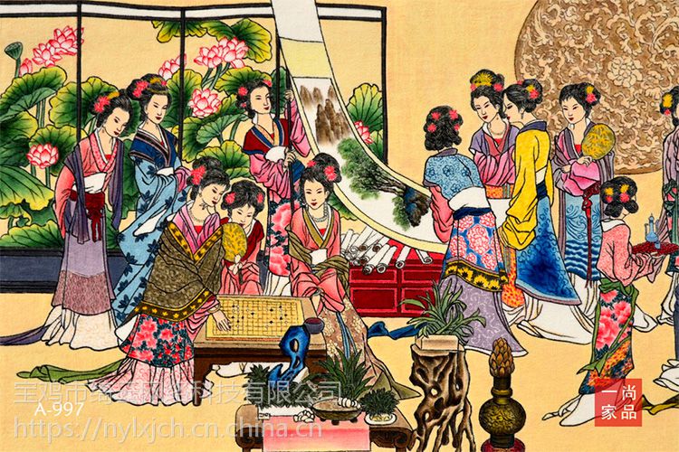 订制明清绘画红楼梦人物琴棋书画图手绘艺术挂毯中式家居风格装饰壁