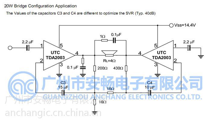 application circuittda2003典型应用电路图*短路保护所有引脚之间
