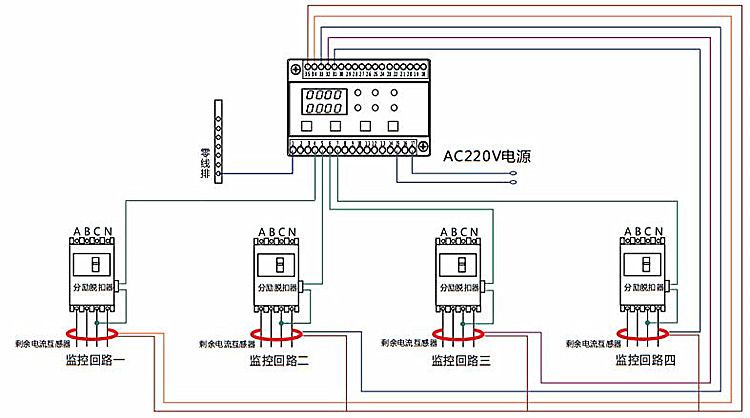 4路电气火灾探测器漏电温度检测arcm火灾监控模块wefp导轨睿控品牌