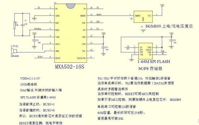 mxa50216s存儲器方案語音處理器芯片主控芯片外掛spiflash方案